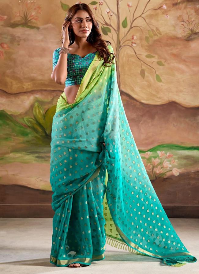 Banarasi Butti Georgette  Sea Blue Festival Wear Zari Work Saree